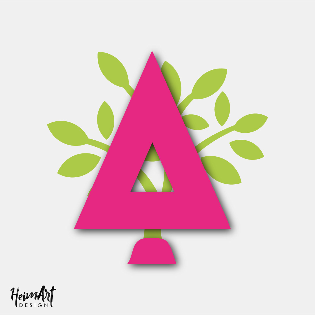 Gartenbau Stahl Logo. Buchstabe A in pink und Blättern